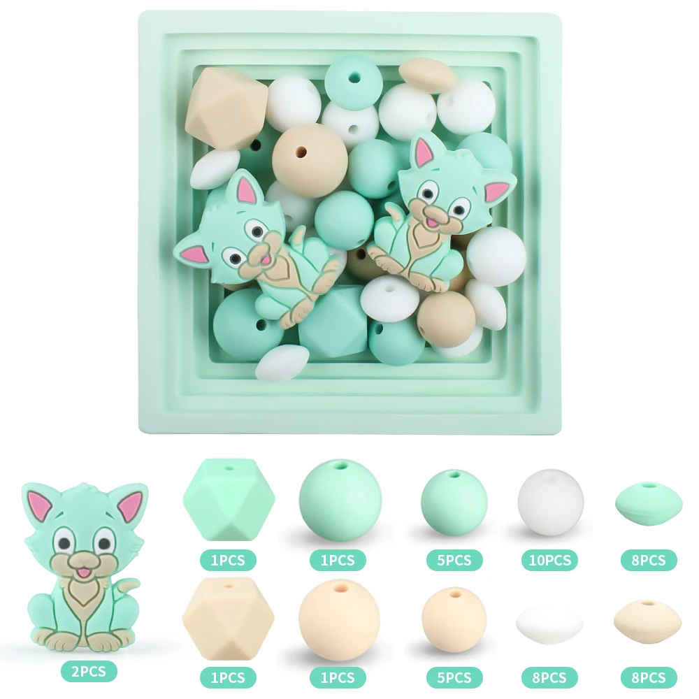 

50Pcs/Set Silicone Beads Baby Sets kittens Round Beads Sets Teething Teether BPA Free DIY Necklace Pacifier Chian Accessories