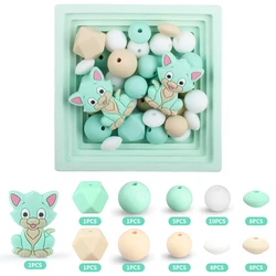 50Pcs/Set Silicone Beads Baby Sets kittens Round Beads Sets Teething Teether BPA Free DIY Necklace Pacifier Chian Accessories