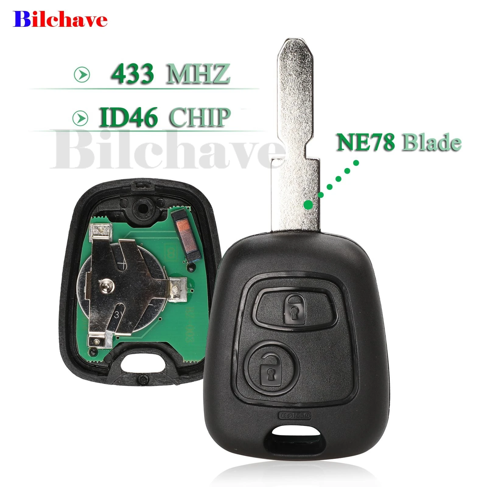 

jingyuqin 2 Buttons For Peugeot 406 407 408 607 Fob Smart Remote Car Key 433Mhz ID46 Chip Uncut NE78 Blade Replacement