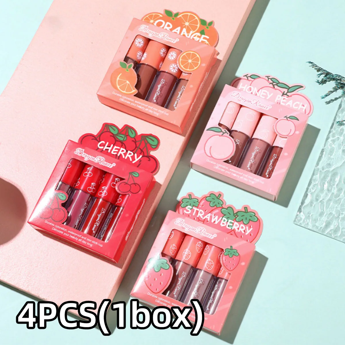 Brilho labial de quatro cores, batom líquido, hidratante de longa duração e adequado para todos os looks de maquiagem, presente para o dia dos namorados