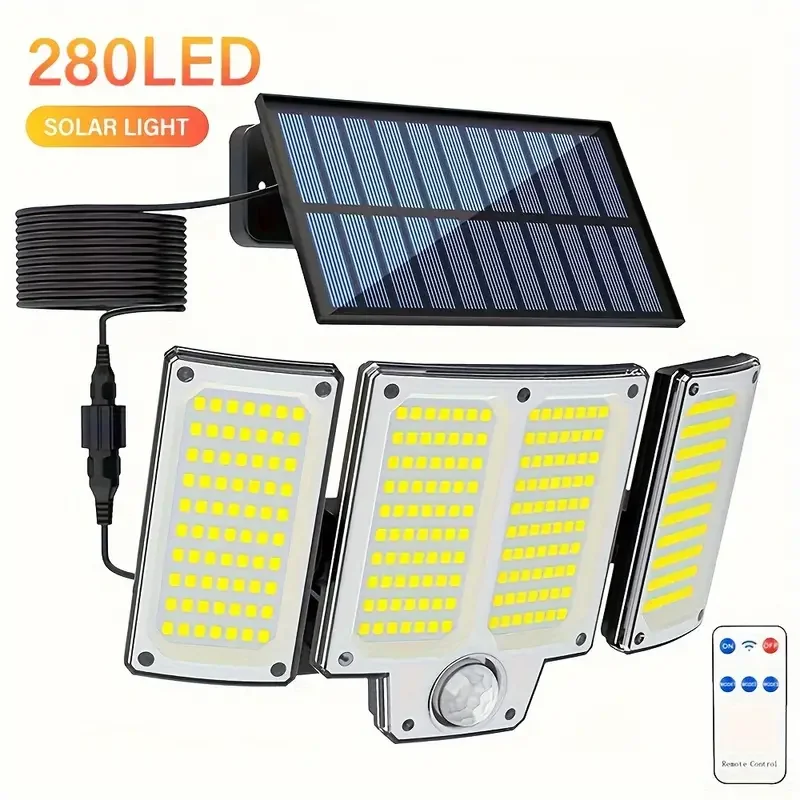 280 LED Outdoor Solar Lights Motion Sensor Security Lights with Remote 3 Modes Waterproof Solar Wall Lamp for Courtyard Garage