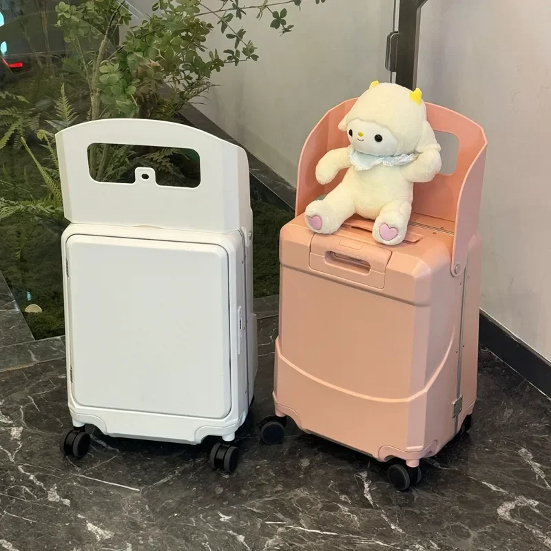20 Inch Kids Ride On Suitcase Children Luggage With Seat Baby Trolley Case Carry On Travel Bag For Boys Girls Airport Walking