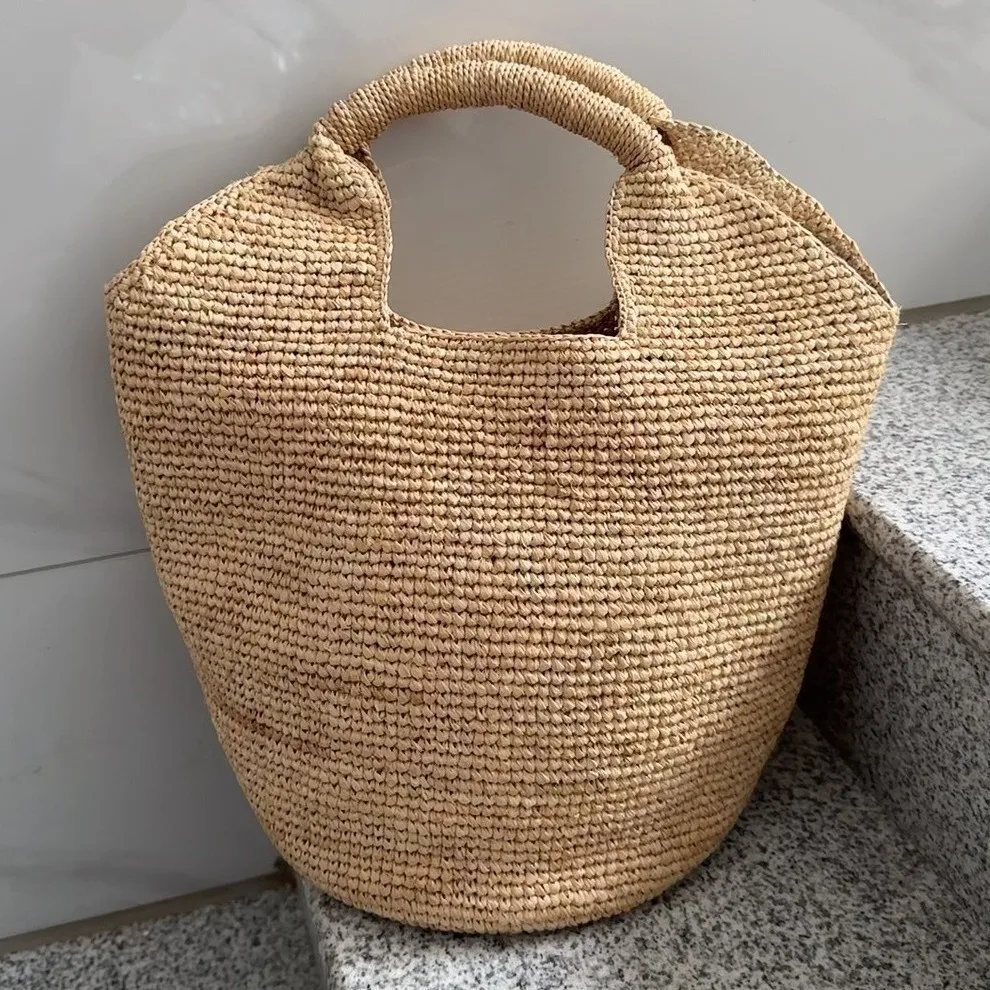 Summer Woven Handbag Travel Raffia Beach Bags for Women Handmade Crochet Straw Bag Casual Shopper Tote Shoulder Bag Basket Bags