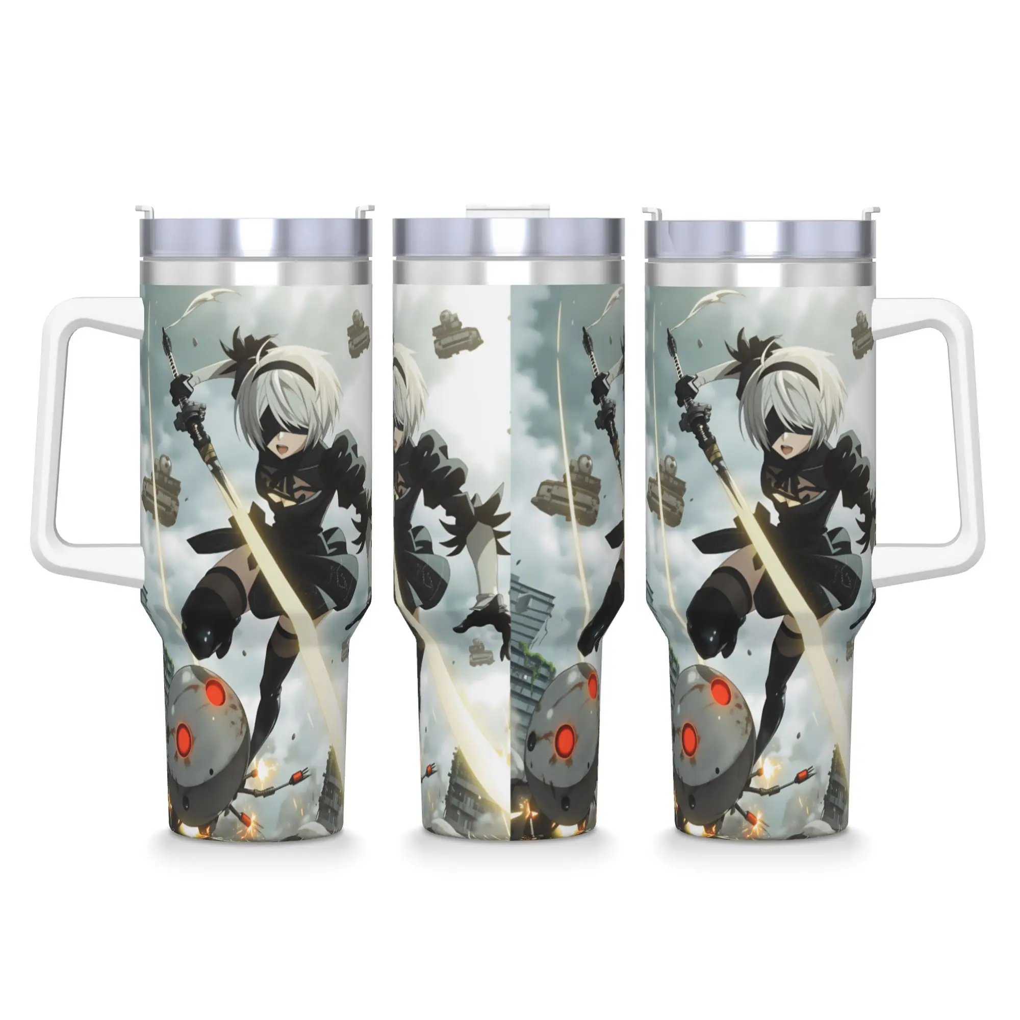 Game N-Nier Automata Tumbler  Cold and Hot Water Bottle Insulated Stainless Steel Coffee Mug Graphic Beach Car Mugs