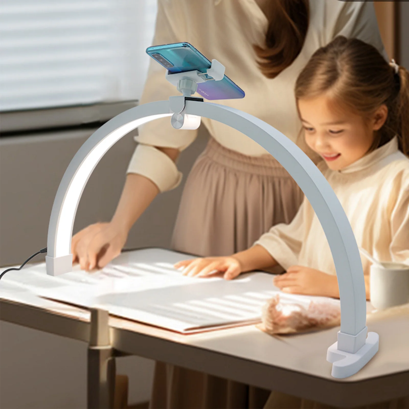 Foldable portable table lamp, half-moon beauty lamp, nail art table half-moon lamp with touch control, LED fill light