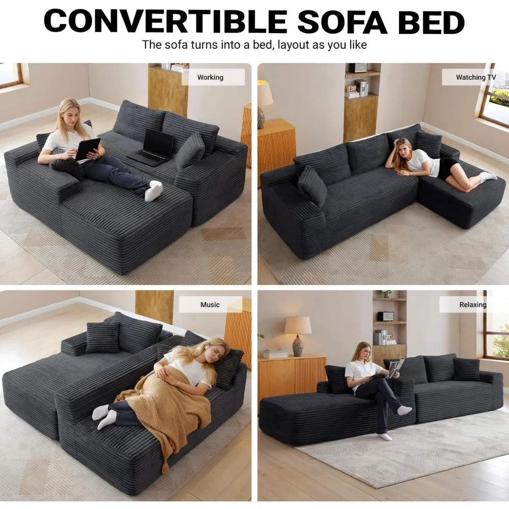 Divano componibile Cloud da 95 pollici, divano componibile modulare con sedile profondo, divani moderni disossati in velluto a coste con chaise longue a forma di L