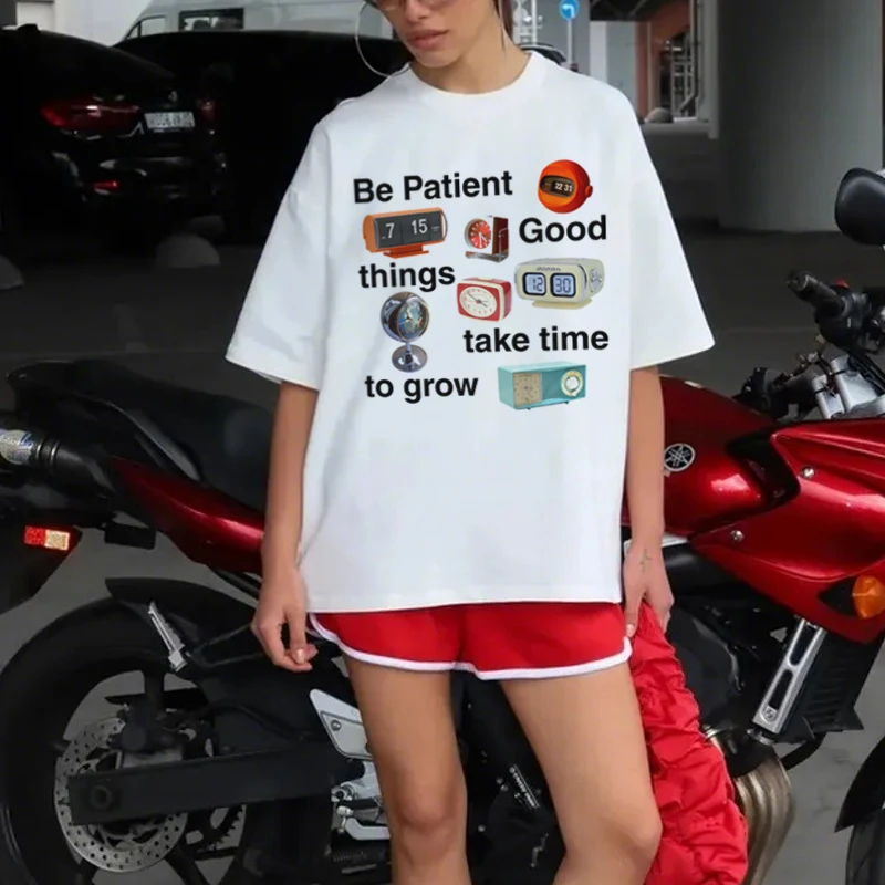 

Retro Clock Printed T-Shirt Y2k Women Cotton Round Neck Tee Shirt Street Female Short Sleeve Graphic Print Tee Unisex Clothing