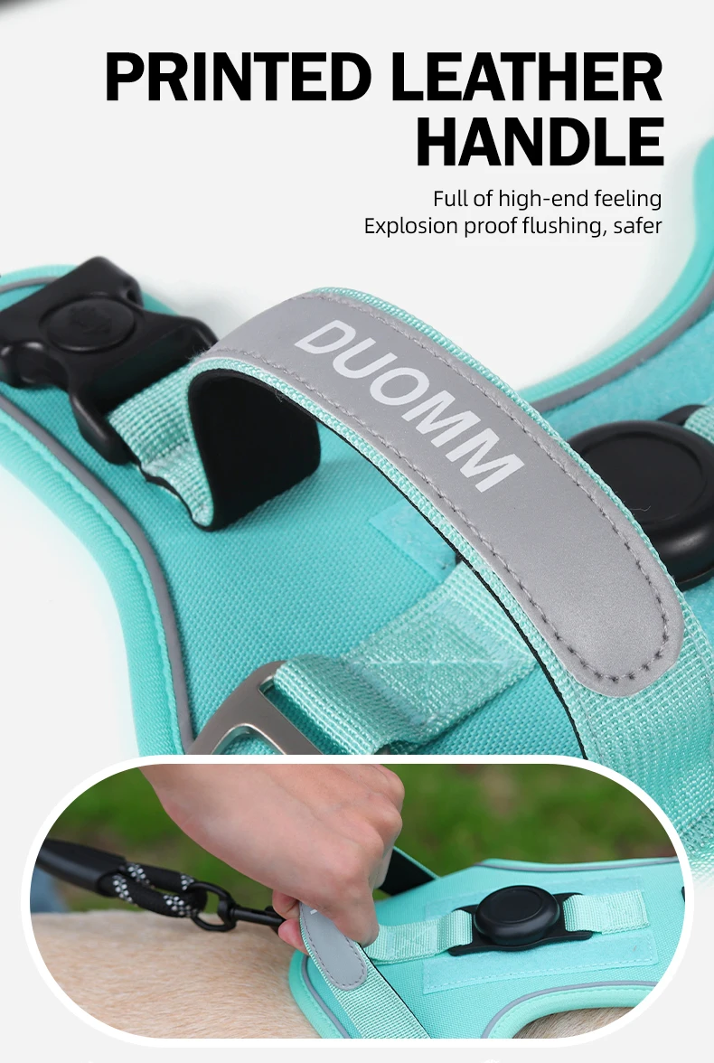 Kein ziehendes Hundegeschirr mit AirTag-Halter, Griff und vorderem Clip – verstellbare, reflektierende, weich gepolsterte Hundegeschirrweste zum Spazierengehen, Tra – Detail 7