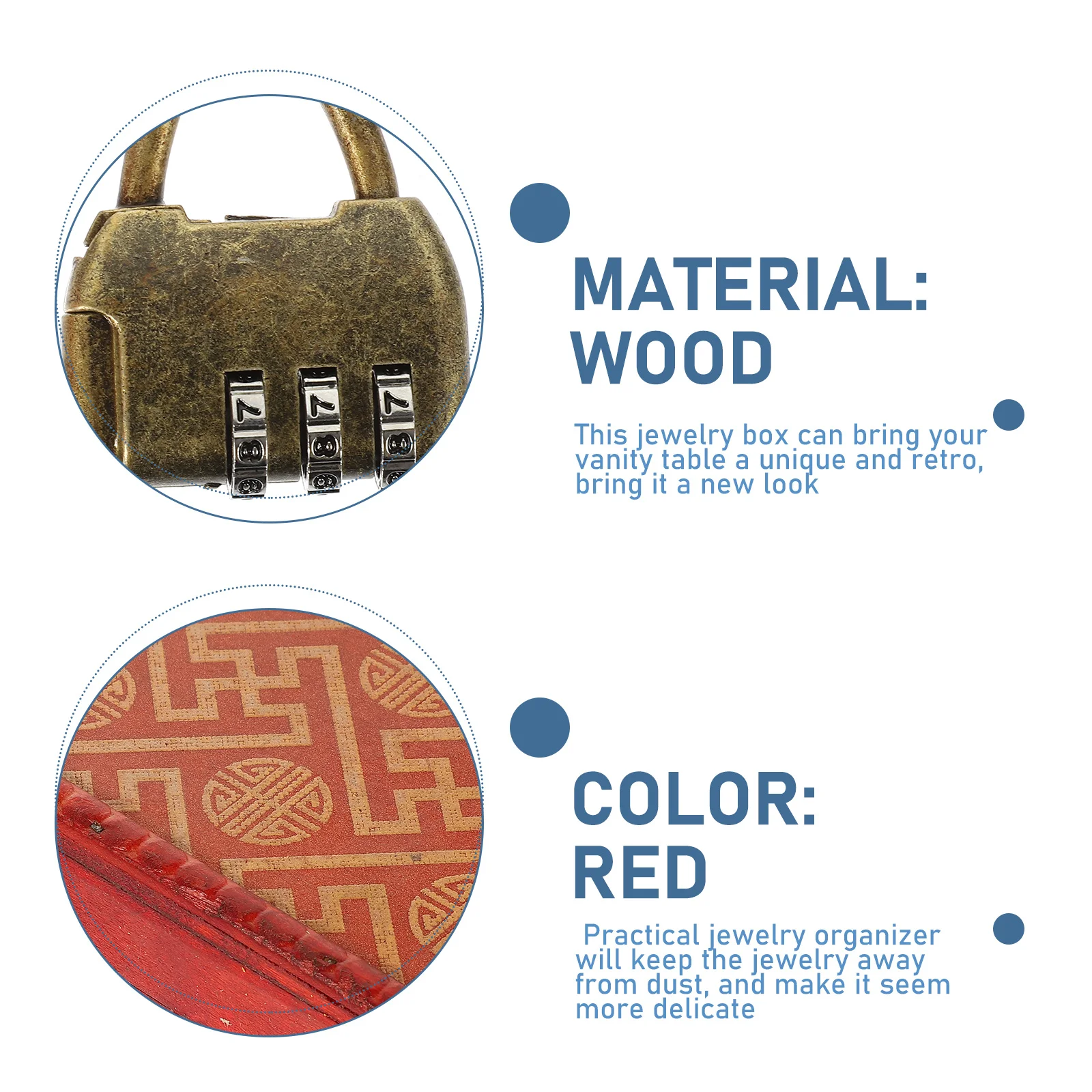 

Retro Vintage Wooden Jewelry Organizer Jewelry Box Necklace Ring Earring Storage Case Small Trinket Storage for Bedroom