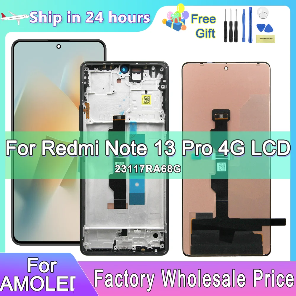 

AMOLED For Xiaomi Redmi Note 13 Pro 4G LCD 23117RA68G Display With Frame Touch Screen Digitizer Assembly Replacement