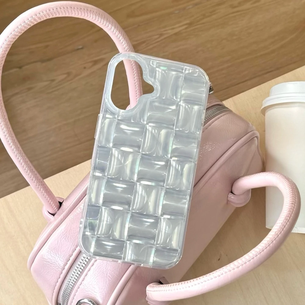 

For iPhone 16 Pro Max 15 14 13 Promax Luxury Summer Plaid Ice Block Pattern Phone Case, INS Style Shockproof All-inclusive Cover