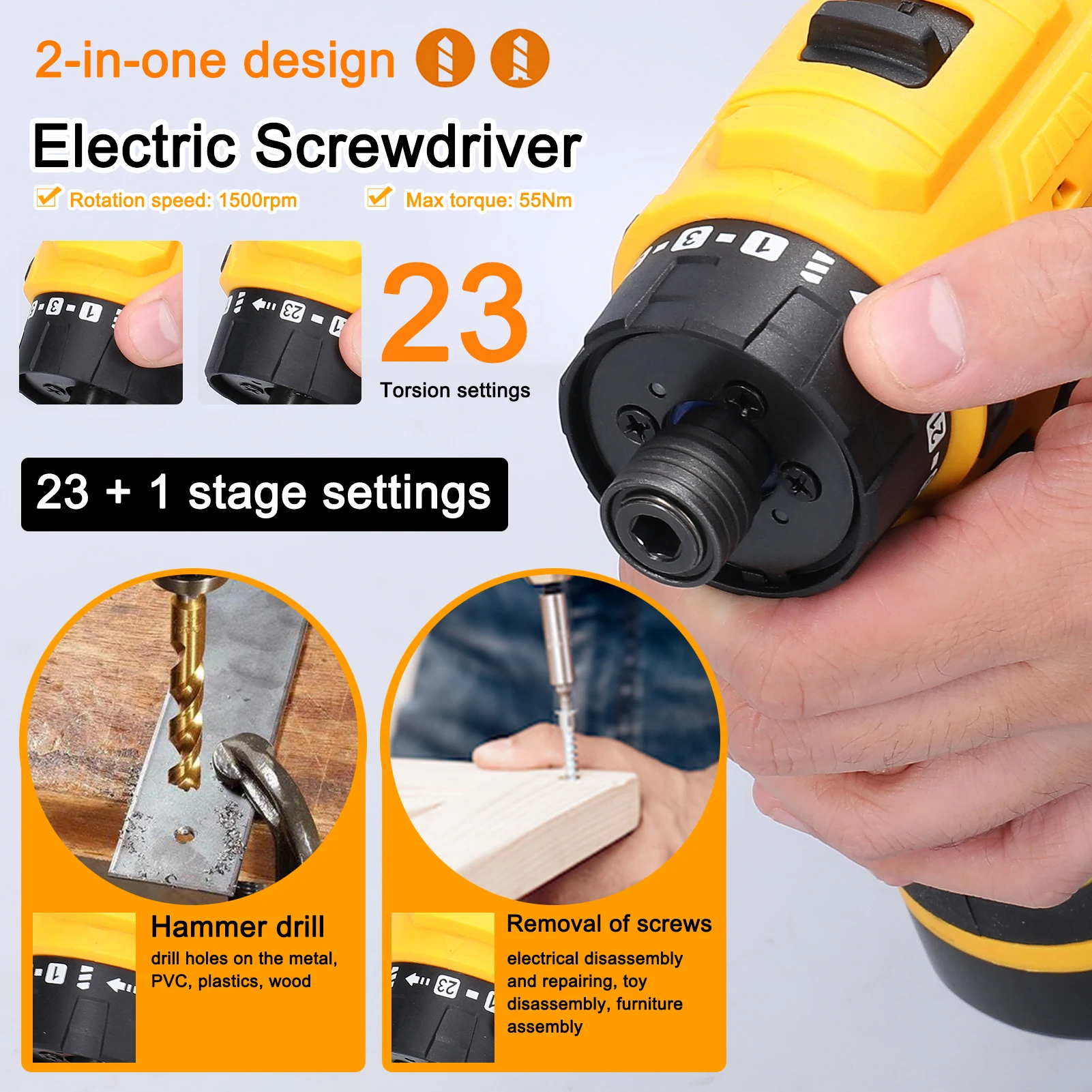 Brushless Li-ion Electric Screwdriver 55Nm Torque 16.8V Multifunctional Repairing Tool Kit Electric Screw Driver 2 Speed Control