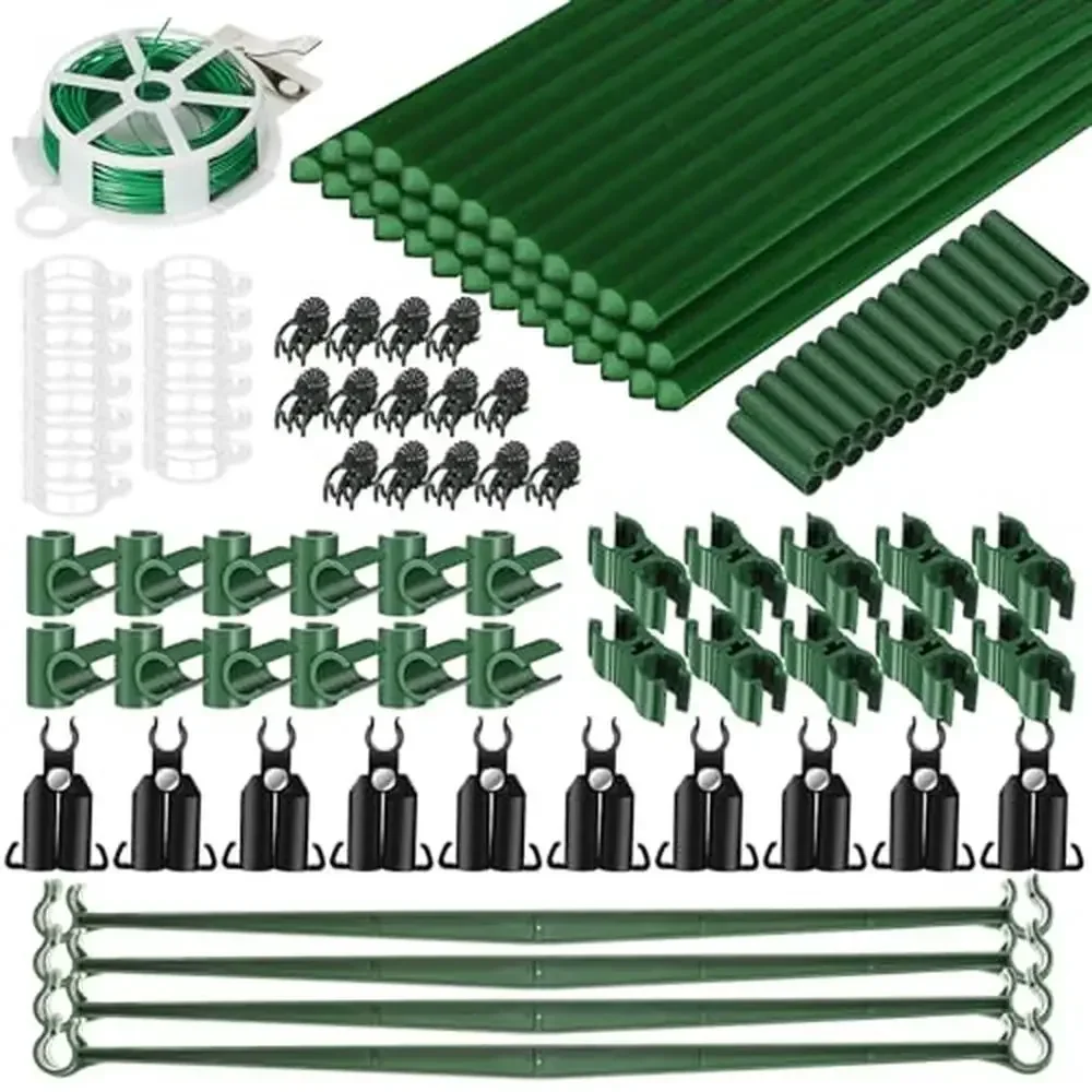 Garden Stakes Set Steel Plant Tomato Support DIY 4ft 5ft 6ft 7ft Accessories Clips Twist Tie Sunflower Bean Orchid Fixing