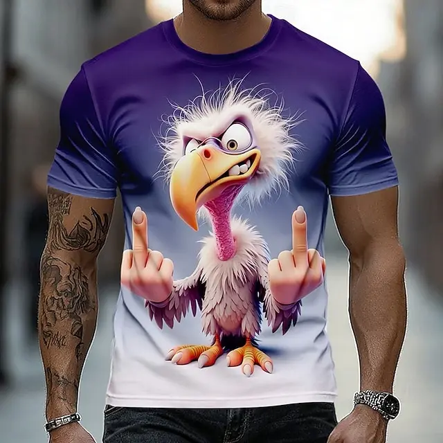 Lustiges, tierisch inspiriertes Sommer-T-Shirt mit 3D-Druck für Herren in Übergröße – schnell trocknend und atmungsaktiv, geeignet für den täglichen Gebrauch – Detail 6