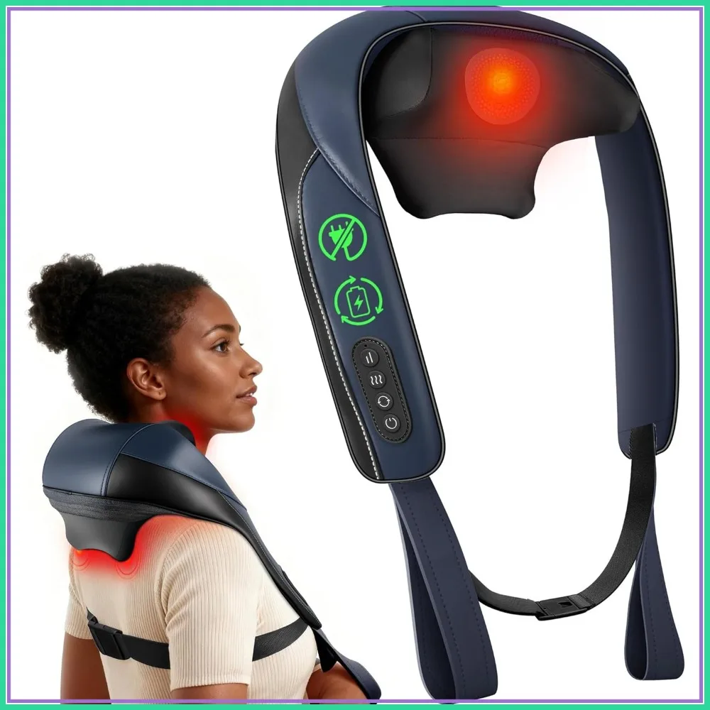 

Cordless Neck Massager with Heat, 4D Shiatsu Deep Tissue Kneading for Neck & Shoulders, Graphene Heating Massage Pillow