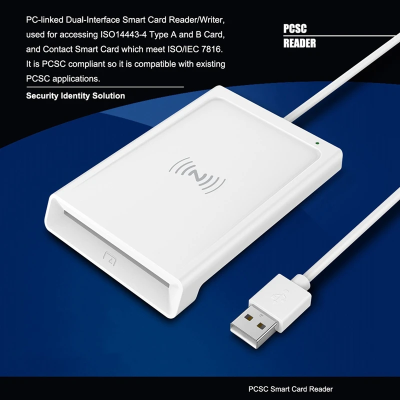 الاتصال + قارئ البطاقات الذكية NFC 2 في 1، قارئ/كاتب البطاقات الذكية ذو الواجهة المزدوجة المرتبطة بالكمبيوتر، قارئ البطاقات الذكية PCSC