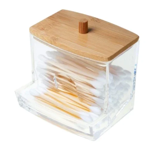 Small Cotton Swab Dispenser, Plastic Ear Stick Swabs Holder, Square Toothpick Storage Container, Bathroom Countertop Decorative