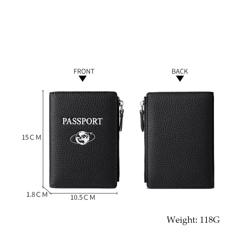 Genuine leather passport RFID travel wallet multi-function card holder coin bag men and women passport