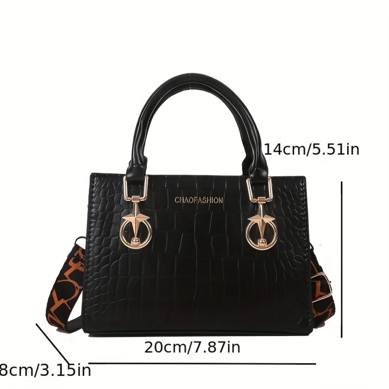 

Crocodile Pattern Crossbody Handbag with Wide Strap and Top Handle Square Purse for Women