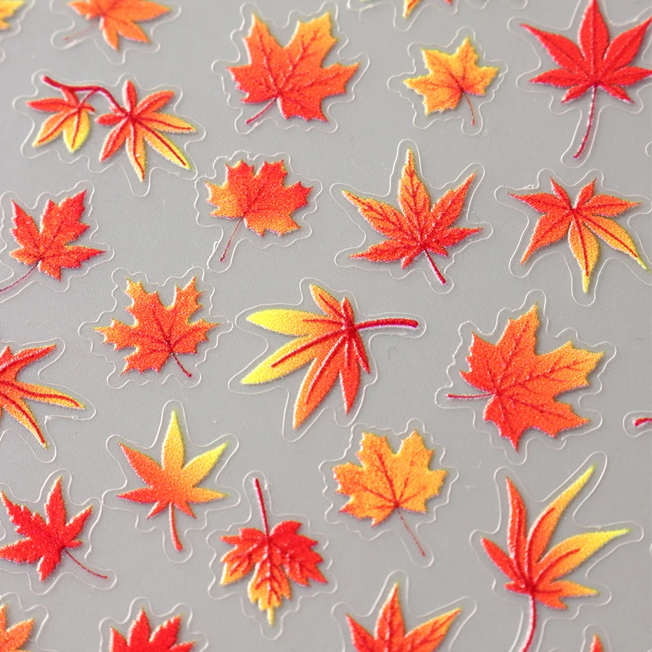 2 Stück Herbst-Ahornblatt-Nagelaufkleber, Herbstliche Orange-Rot-Gelbe Ahornblätter Nagelsticker, Thanksgiving Nagelkunst-Dekorationen, Maniküre – Detail 10