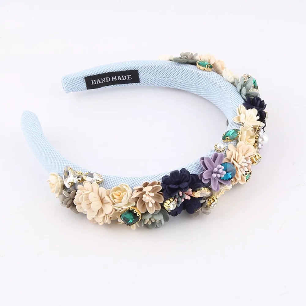 

Baroque Style Sponge Dried Flower Headband Handmade Wedding Headwear Flower Hair Band Rhinestone Lightweight