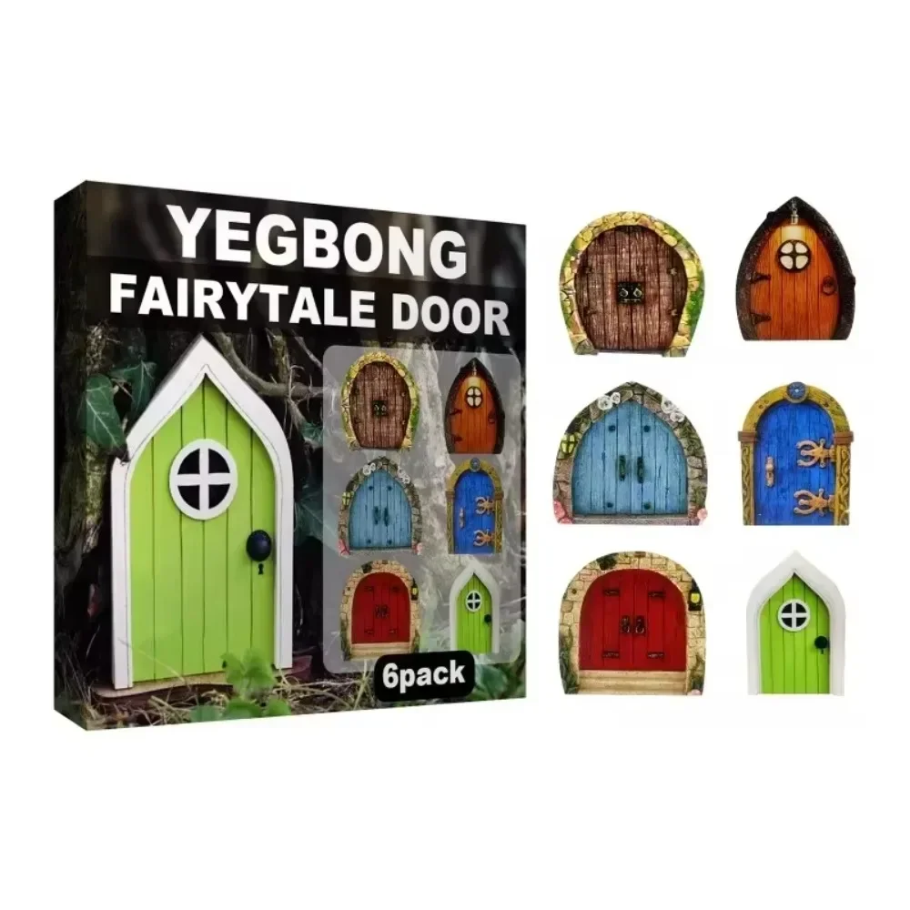 Garden Decoration Fairy Tale Door Garden Tree Decoration Wooden Mini Dwarf Decoration Fairy Tale Door