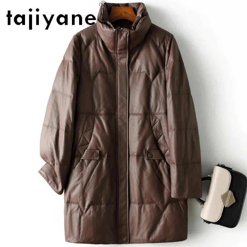 Tajiyane branco ganso para baixo jaqueta de couro real feminino 100% pele carneiro gola para baixo casacos roupas de inverno 2025 дубл onderка