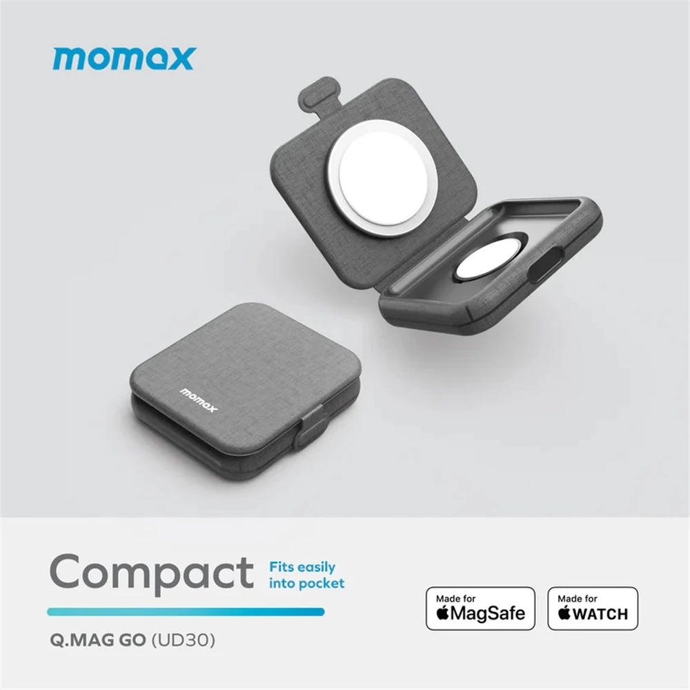 MOMAX Q Mag Go Folding MageSafe 2 in 1 Wireless Charger Magnetic Charging Station Compatible for iPhone Airpods Apple Watch