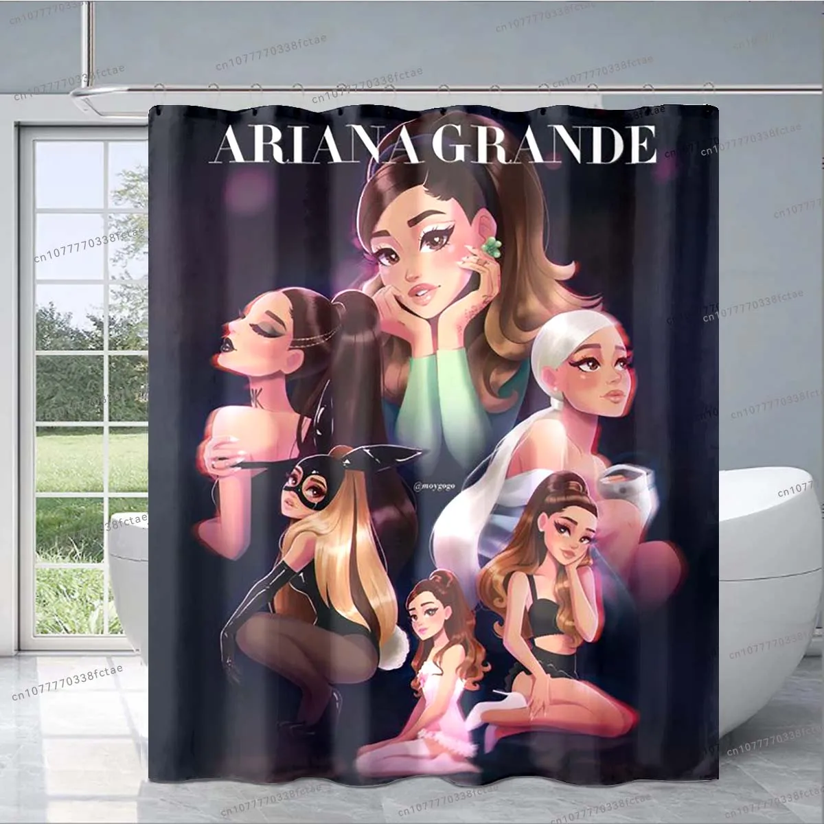 3D Pop Singer Ariana Grande Shower Curtain Kawaii Cartoon Pink Shower Curtain Adult Kid Bathroom Decoration Shower Curtain Gift