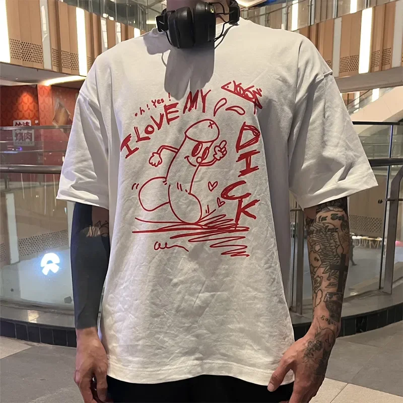 2023 Y2K odzież Hip Hop zabawny wzór ILOVEMY odzież uliczna z nadrukiem Casual Gothic para T Shirt Oversized T Shirt damska odzież