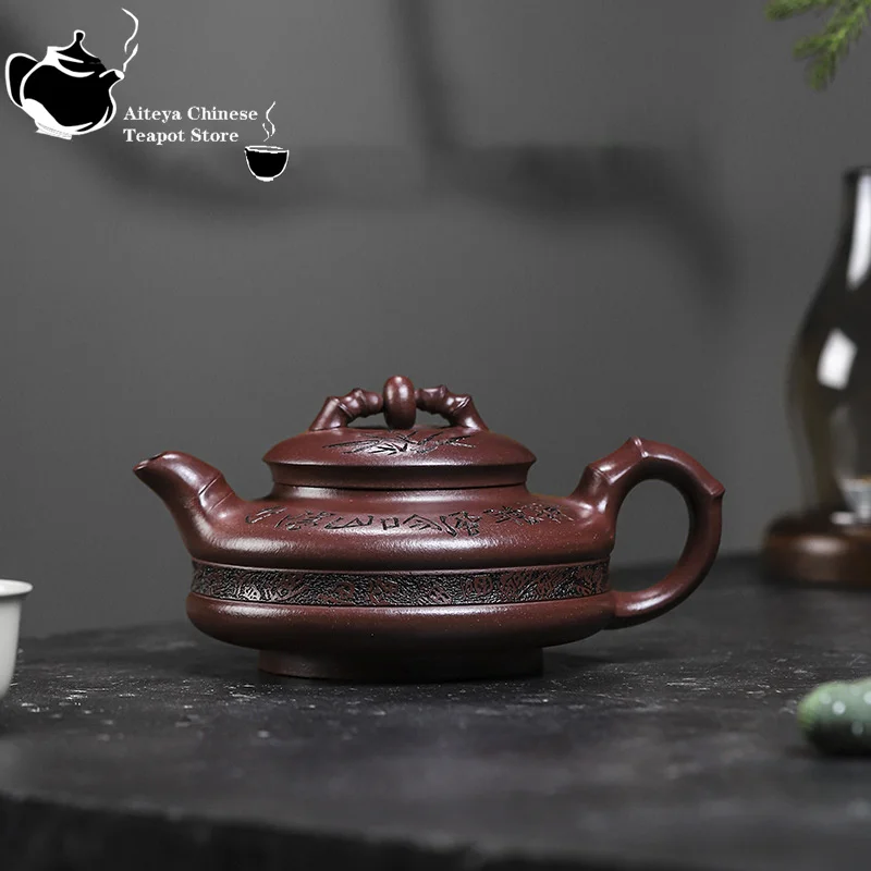 Yixing-Handmade Purple Clay Pot, Huanglongshan Original Mine, Purple Mud Bamboo for Running Kung Fu Tea Set, Chinese Tea Potting