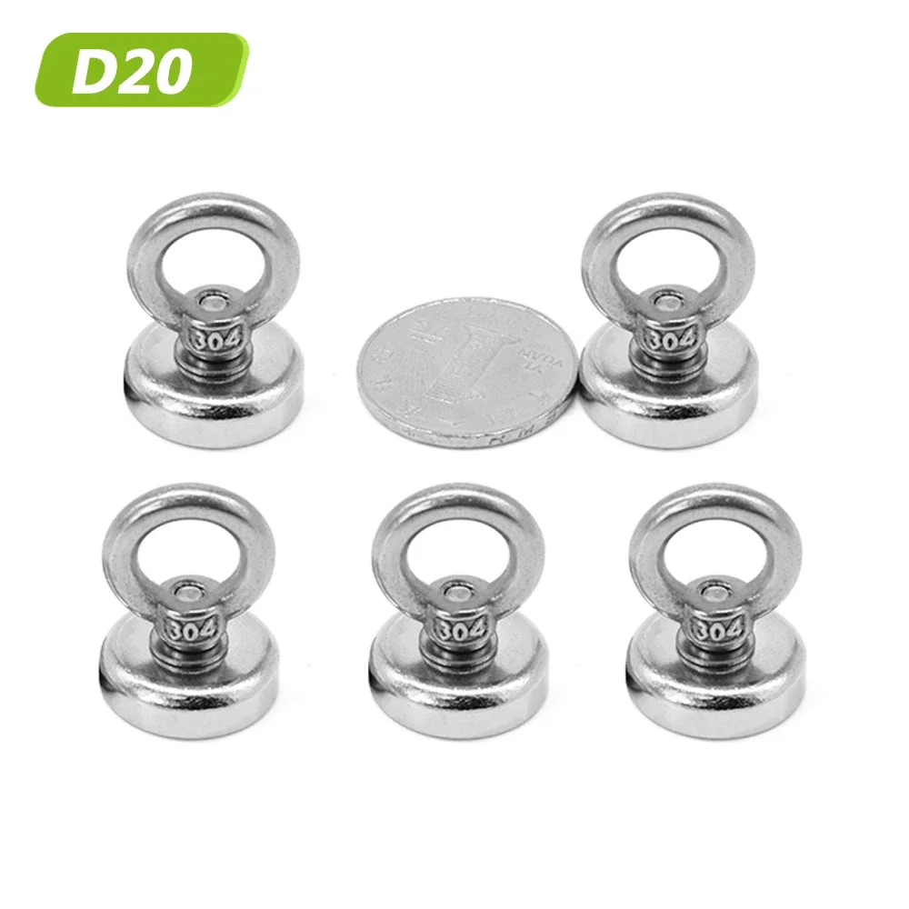 D20mm Strong Neodymium Fishing Magnets Heavy Duty Rare Earth Magnet with Countersunk Hole Eyebolt for Salvage Magnet Fishing D20