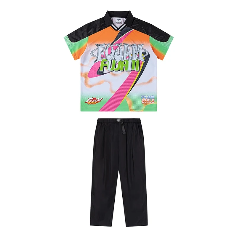 เด็ก Cool Hip Hop เสื้อผ้าเด็ก Street ชุดสาวชุดเต้นรําแจ๊ส STAGE Performance Kpop ชุดห้องบอลรูม Dancewear DQS19959