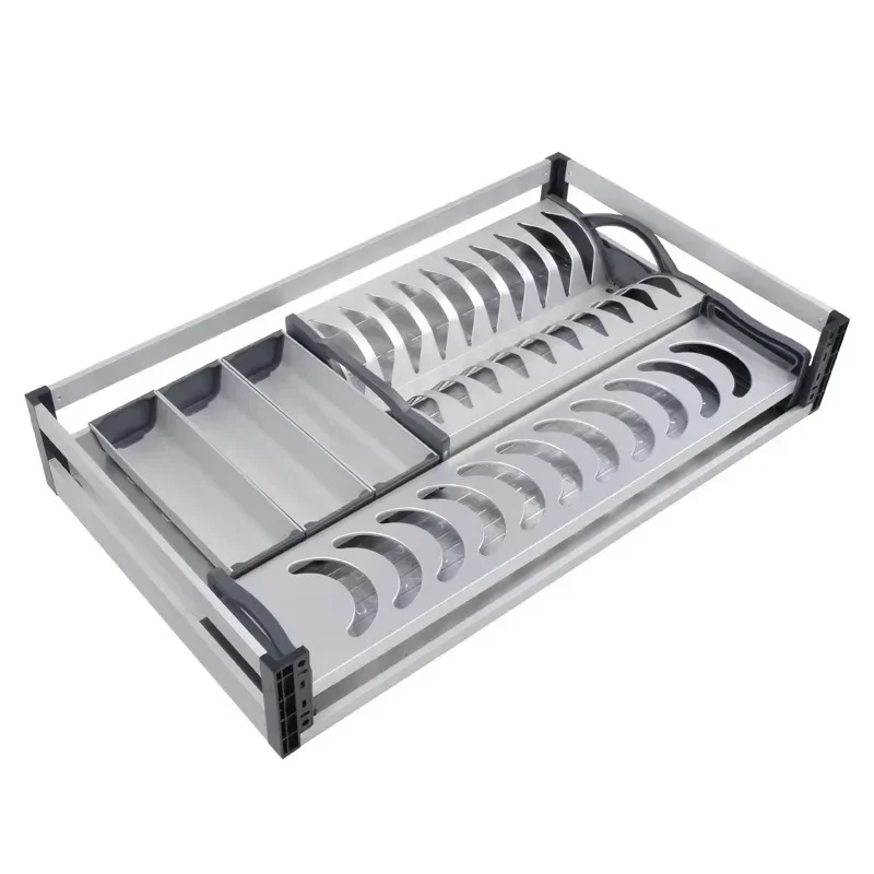 Kitchen basket drawer-type double-layer aluminum alloy damping slide rail buffering dish basket cabinet stove basket