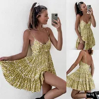 2021 New European-American Spring Summer Cross-Border Fresh Sweet Open-Back Tank Dress Fragrant Floral Printing Fashionable