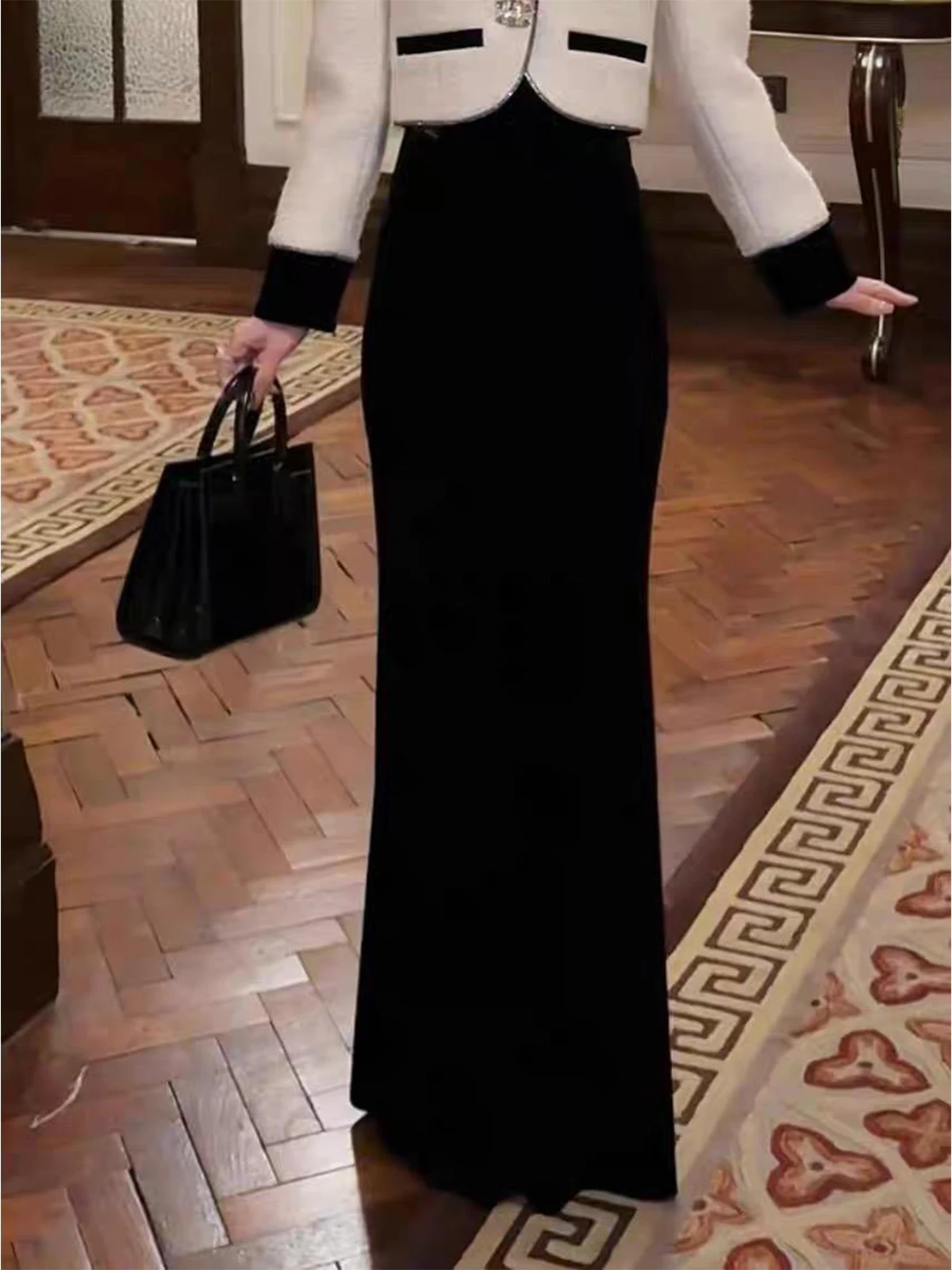 

Ele Velvet Asymmetrical Mid-Length Fi Tail Skirt for Women Sli Split High Waist Commuter Sle Daily Wear