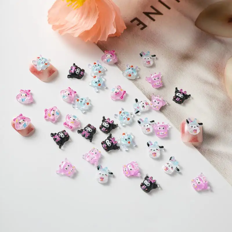 

50PCS Transparent Cartoon Hat Bear Resin Nail Art Charms Cute Puppy Kitten Animal Nail Decoration for Manicure DIY Accessories