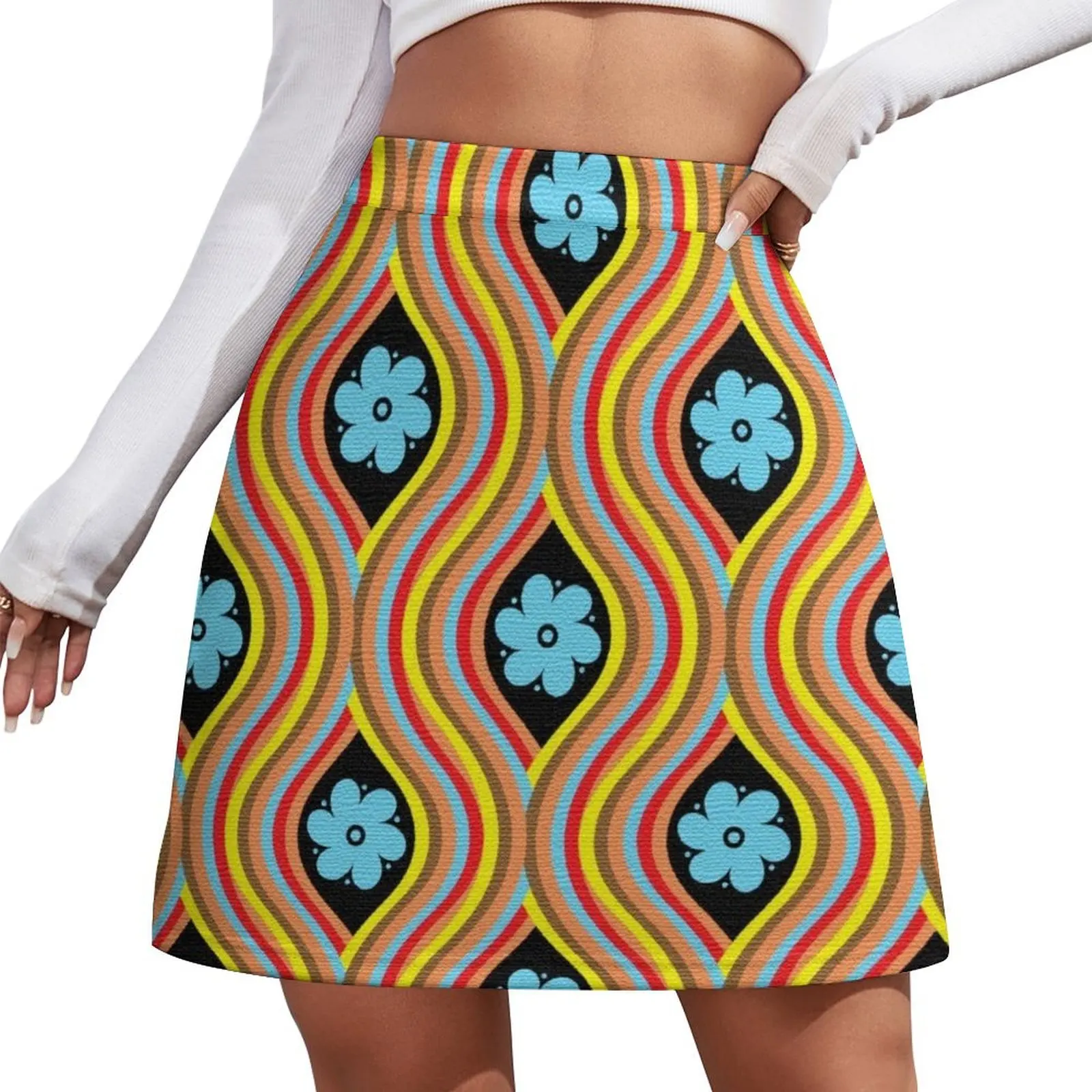 1970s Retro Vintage Hippie Bohemian Flower Power Festival Mini Skirt womans clothing Women's dress Mini Skirt