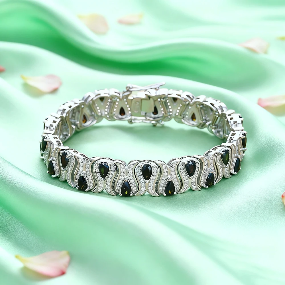 TEMGF 3*5mm Cultivated Emerald/Ruby Gem Bracelet for Women S925 Silver Tulip Design Bangle Party Sparkling Luxury Jewelry Gifts