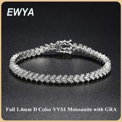 EWYA 2025 New In Real D Color Full 1.4mm Moissanite Tennis Bracelet For Women S925 Silver Diamond Link Chain Bracelets Wholesale