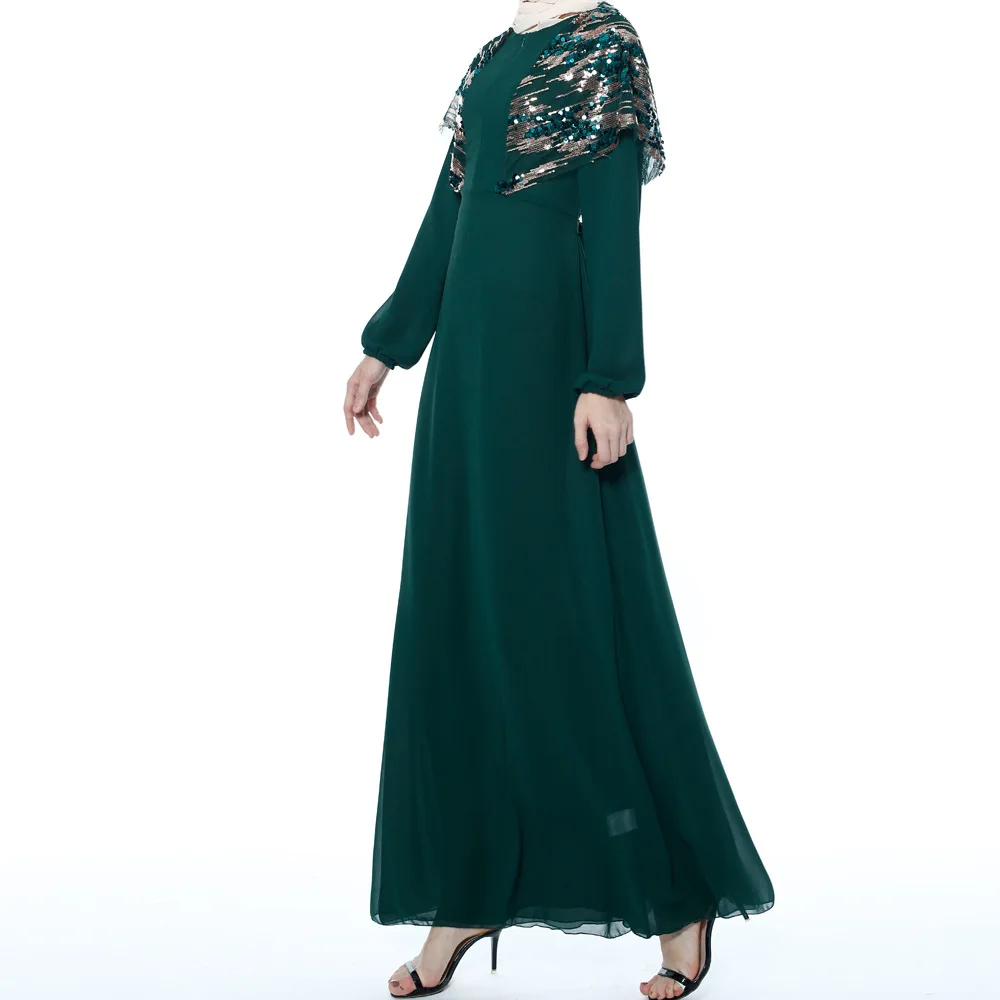 Fashion Sequin Women Dress Prayer Dress New Elegant Modern Maxi Dress High Quality Zip-up Chiffon Dress Abaya Muslim Clothing