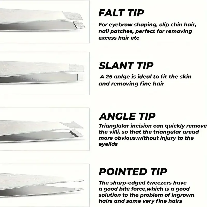 Juego de pinzas profesionales de acero inoxidable, 4 Uds., perfecto para el cuidado del depilación de cejas, férula y depilación encarnada más
