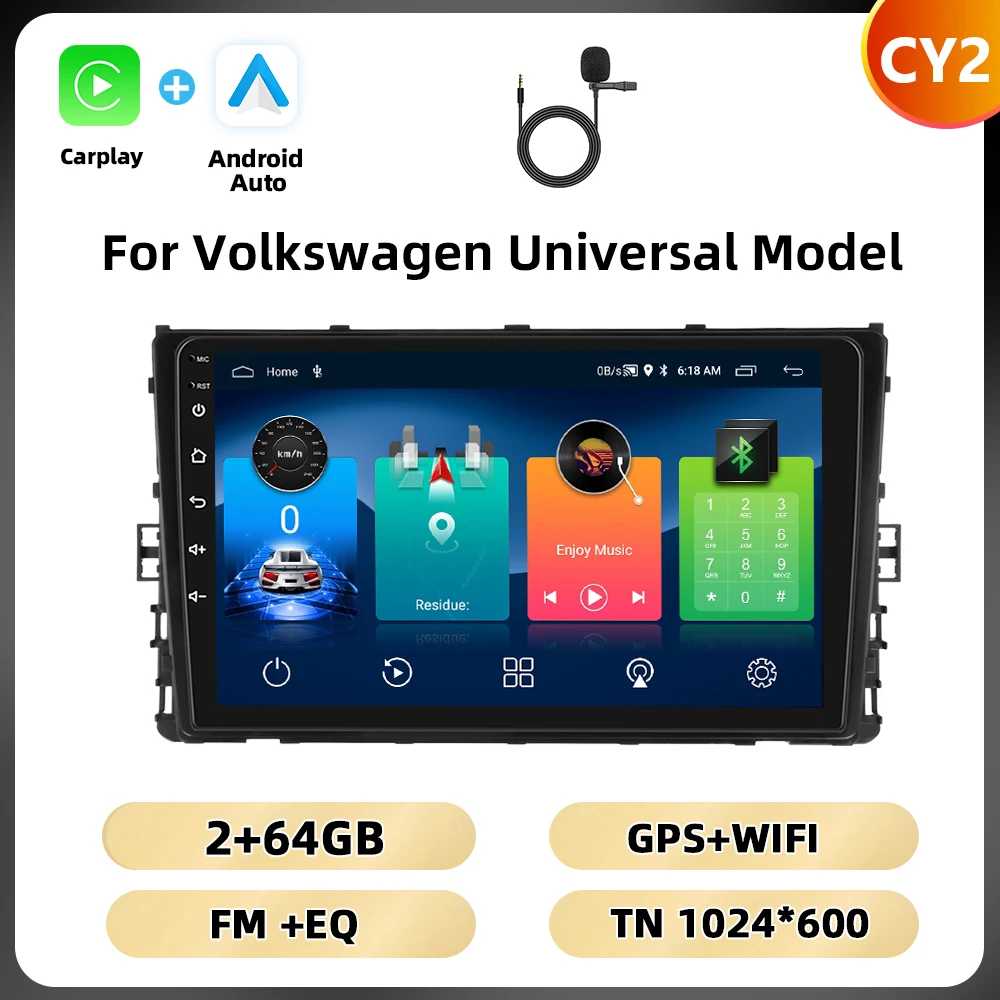 Podofo 9 '' Qualcomm Autoradio Voor Volkswagen Lavida Plus 2023/Polo 2017-2021/Transporter 2015-2019 Carplay Android Auto WIFI 4G