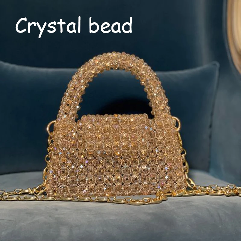 

Crystal Bead Bags Customized Fashion Handmade Acrylic Woven Flap Women's Shoulder Bags Summer Handbag Purse Wedding Party