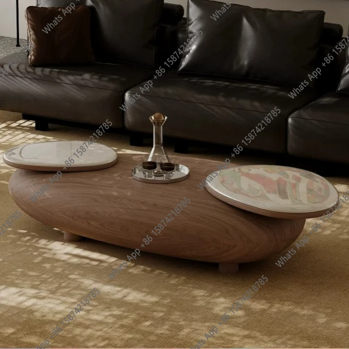 

Medieval style large coffee table living room retro creative high-end atmospheric design sense walnut color coffee table