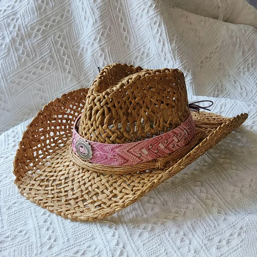 Sombrero de paja de vaquero hecho a mano para hombres y mujeres, sombreros de protección solar, gorra de ala ancha al aire libre, venta al por mayor, hierba de maíz natural