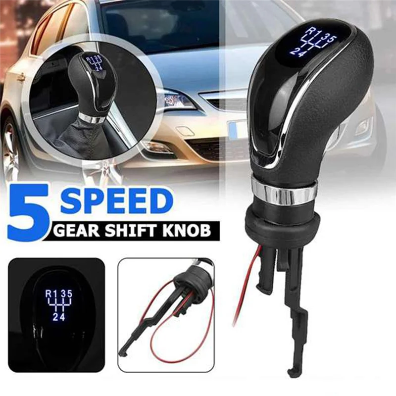 

A03Q-5 Speed Gear Shift Knob Leather Shifter Lever Handle Stick With LED Backlight For Buick Excelle GT/XT OPEL ASTRA 09-14