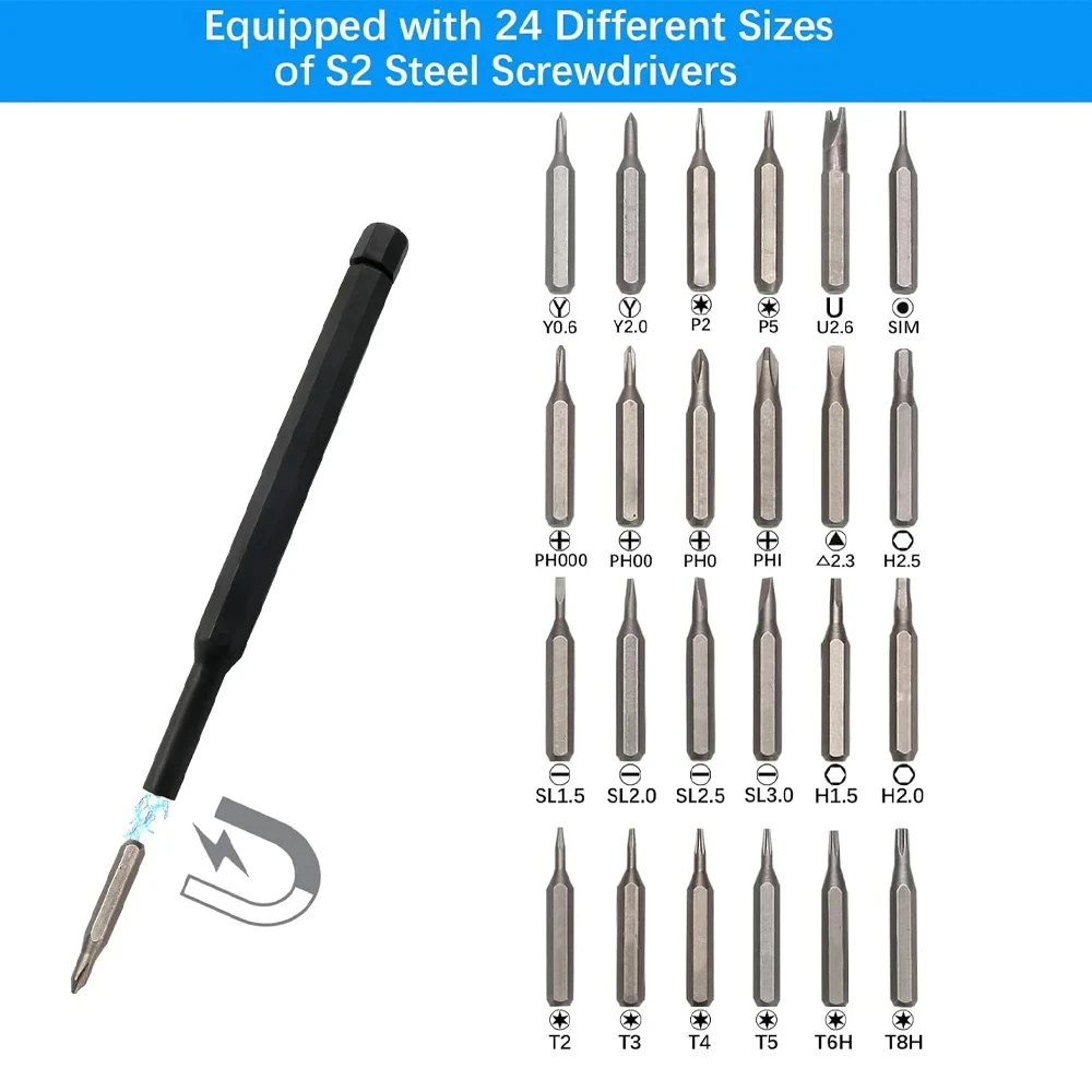 25 in 1 Magnetic Precision Screwdriver Set Mini Tools Kit for Mobile Phone PC Repair Professional Hardware with Torx Hex Bits