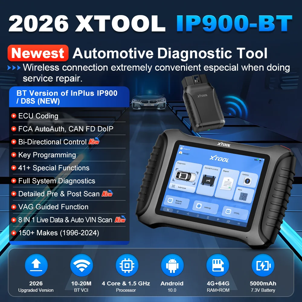 XTOOL IP900 BT Bluetooth Scanner All System Diagnostic Bidirectional Tool Automotive Scanner ECU Coding Offline Programming with 41+ Resets CAN FD/DOIP/FCA