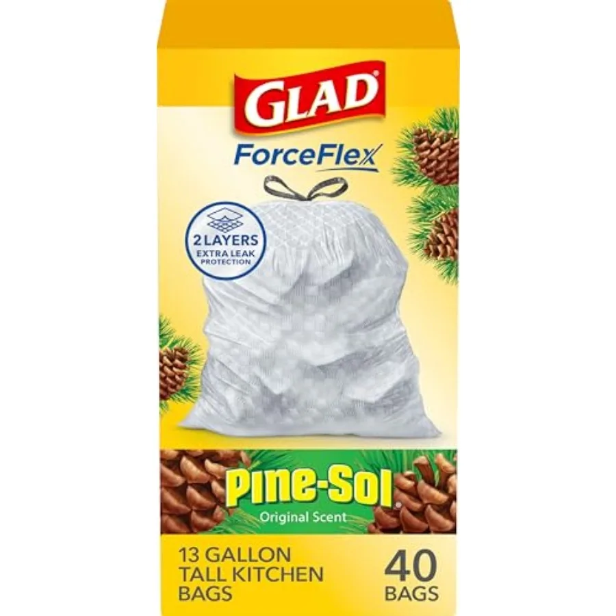 

ForceFlex Tall Kitchen Trash Bags, 13 Gallon, Pine-Sol Original, 40 Count Package May Vary